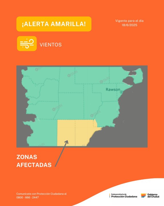 Alerta por fuertes vientos en Comodoro Rivadavia