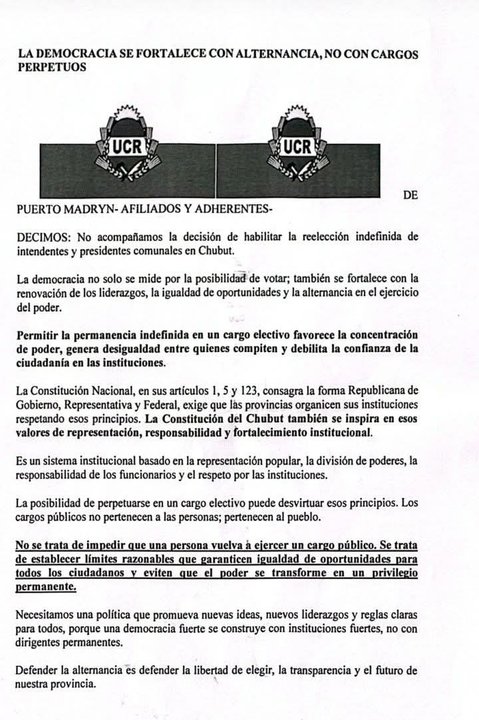 Protestas en Madryn contra la reelección indefinida y por un régimen de alternancia