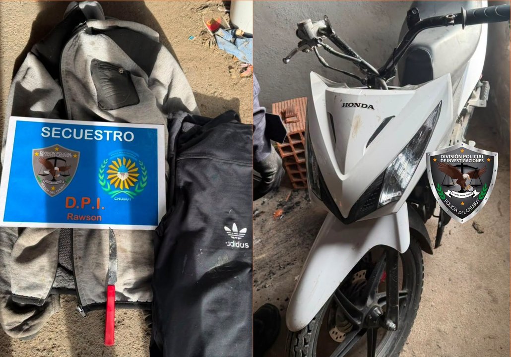Allanamiento en Rawson detecta motocicleta robada y elementos de un ataque