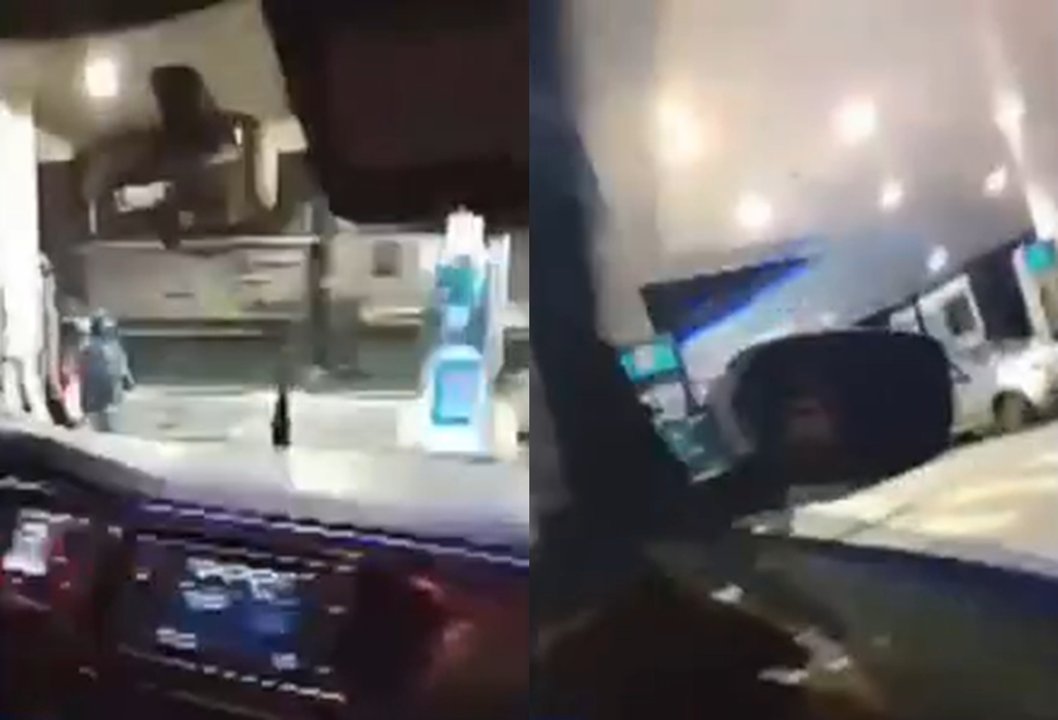 Jóvenes realizan trompos en una estación de servicio y ponen en riesgo a empleados