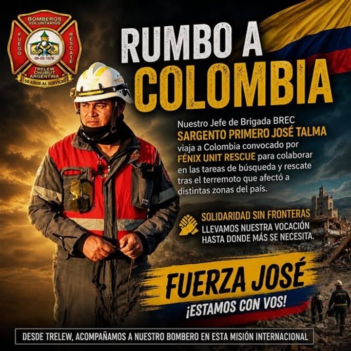 Bombero de Chubut viajará a Colombia para rescates tras el terremoto